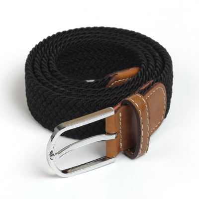 Men Elastic Stretch Waist Belt Black Canvas Stretch Braided Elastic Woven Leather Belt Wide Hot Metal Stretch Belt For Men