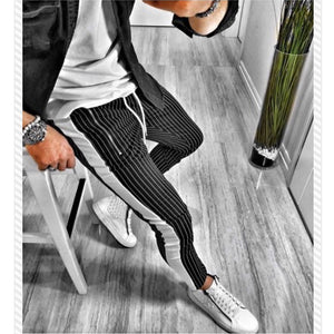 New Stripe Men's spring autumn skinny Fashion Jogger Pants Hip Hop Straight Casual Trousers Slim Fitness  Long Pants M-2XL