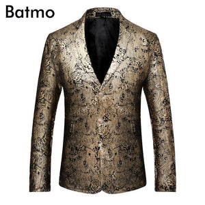 Batmo 2018 new arrival high quality golden printed casual suits men,men's fashion velevt blazer PLUS-SIZE US size s to XL X09