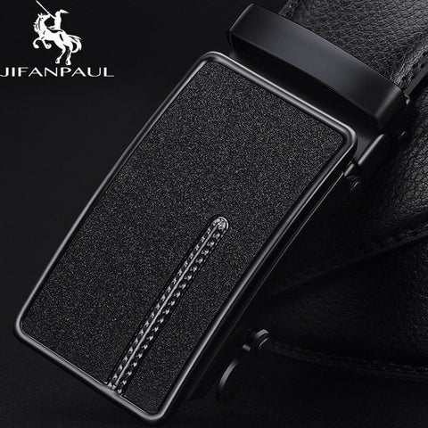 JIFANPAUL brand men's leather genuine belt black fashion alloy luxury automatic buckle youth leather simple business men's belt