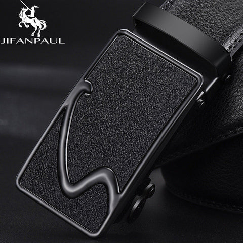 JIFANPAUL brand men's leather genuine belt black fashion alloy luxury automatic buckle youth leather simple business men's belt