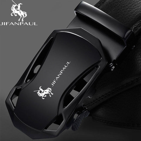 JIFANPAUL brand men's leather genuine belt black fashion alloy luxury automatic buckle youth leather simple business men's belt