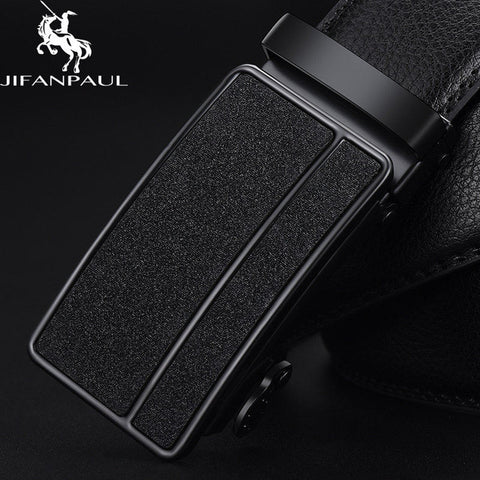 JIFANPAUL brand men's leather genuine belt black fashion alloy luxury automatic buckle youth leather simple business men's belt