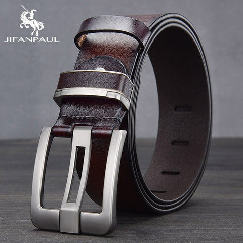 JIFANPAUL Brand Genuine Men's Leather Fashion Belt Alloy Material Pin Buckle Business Retro Men's Jeans Wild High Quality  Belts