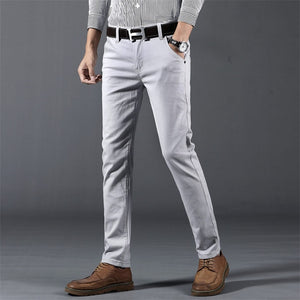 6 Color Casual Pants Men 2019 Spring New Business Fashion Casual Elastic Straigh Trousers Male Brand Gray White Khaki Navy