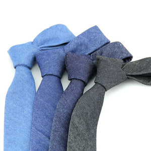 TagerWilen Neck Ties For Men 6cm Skinny Denim Cotton Ties Black Blue Solid Necktie Plaid Striped Narrow Gravata Business T-02