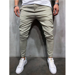 TJWLKJ Men's pants men's checked pants striped hip hop slim casual trousers fashion sweatpantsmen's overalls punk pants joggers