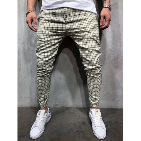 TJWLKJ Men's pants men's checked pants striped hip hop slim casual trousers fashion sweatpantsmen's overalls punk pants joggers