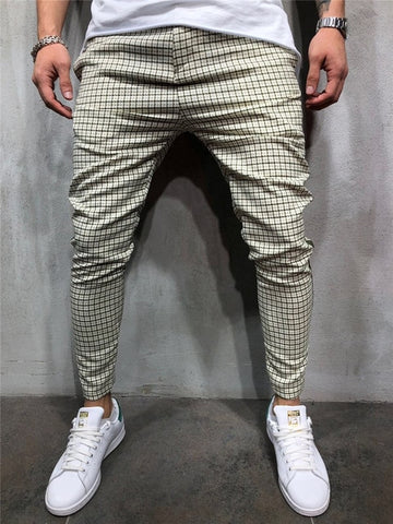 TJWLKJ Men's pants men's checked pants striped hip hop slim casual trousers fashion sweatpantsmen's overalls punk pants joggers