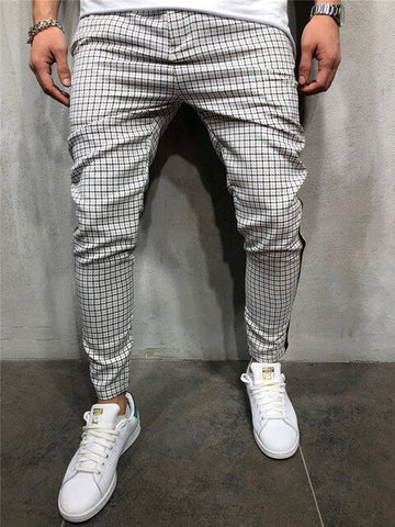 TJWLKJ Men's pants men's checked pants striped hip hop slim casual trousers fashion sweatpantsmen's overalls punk pants joggers