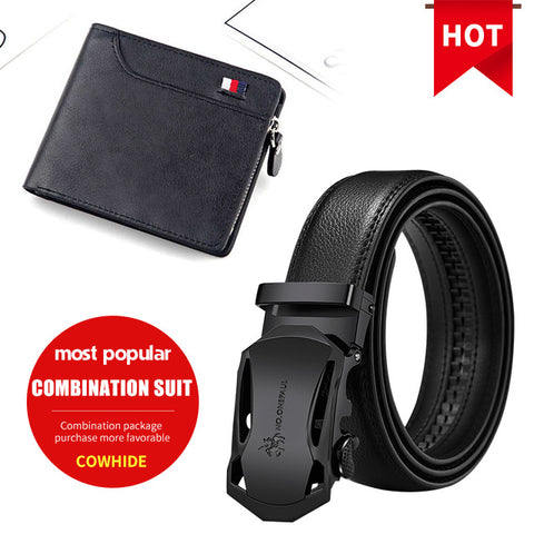 NO.ONEPAUL Brand Fashion Automatic Buckle Black Genuine Leather Belt Men's Belts Cow Leather Belts for Men 3.5cm Width WQE789