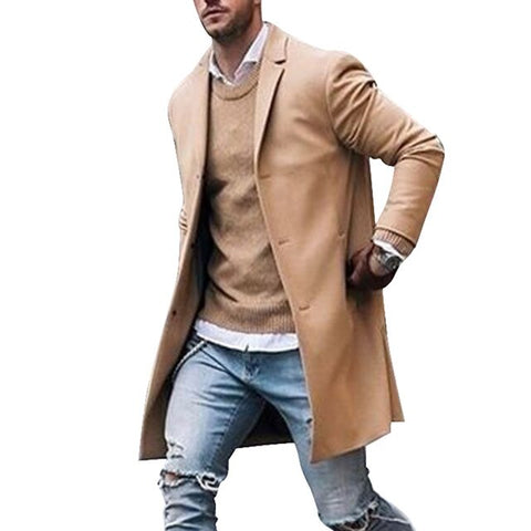 Mens Wool Jackets Winter Men's High-quality Wool Coat Casual Slim Collar Wool Coat Men's Long Cotton Collar Trench Coat