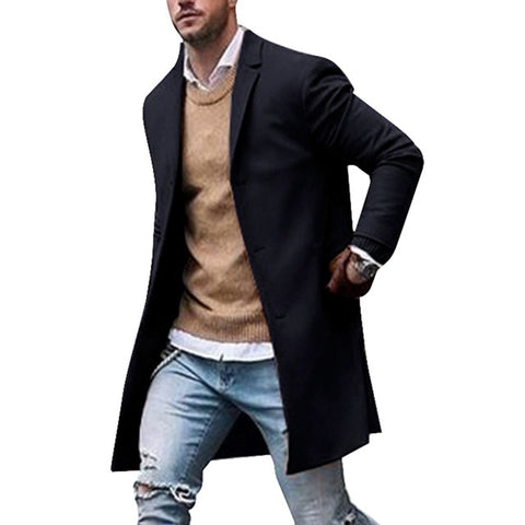 Mens Wool Jackets Winter Men's High-quality Wool Coat Casual Slim Collar Wool Coat Men's Long Cotton Collar Trench Coat