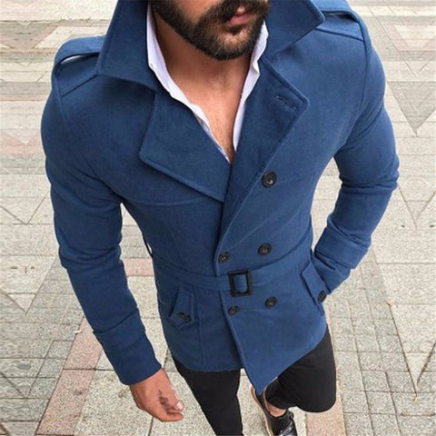 New Fashion Men Trench Coats Autumn Winter Medium Long Fleece Blends Jackets Streetwear British Style Casual Overcoats For Men