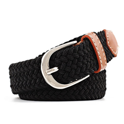 Men Women Casual Knitted Pin Buckle Belt Woven Canvas Elastic Stretch Belts Plain Webbing 2019 Fashion 100-120cm