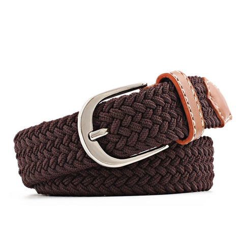 Men Women Casual Knitted Pin Buckle Belt Woven Canvas Elastic Stretch Belts Plain Webbing 2019 Fashion 100-120cm