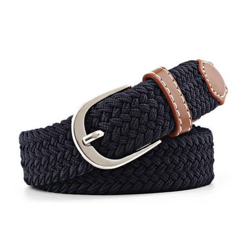 Men Women Casual Knitted Pin Buckle Belt Woven Canvas Elastic Stretch Belts Plain Webbing 2019 Fashion 100-120cm