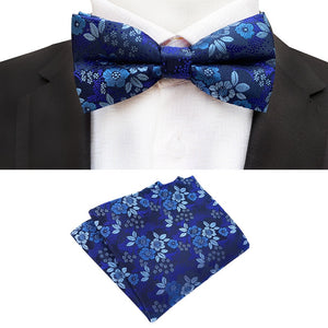 New Formal Butterfly Blue Luxury Jacquard Weave Bow Ties Set Gravata Bowties Pocket Square Handkerchief Bowtie Suit for Wedding