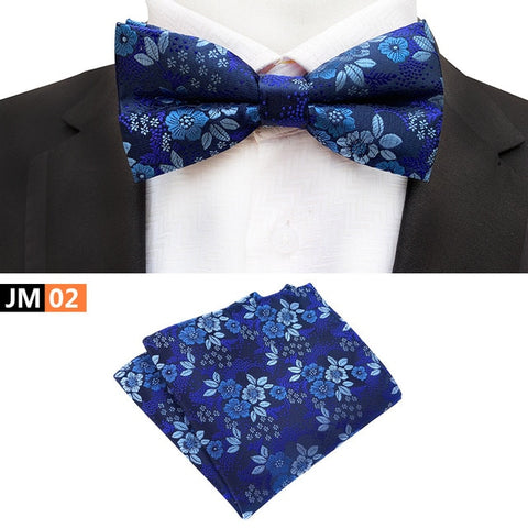 New Formal Butterfly Blue Luxury Jacquard Weave Bow Ties Set Gravata Bowties Pocket Square Handkerchief Bowtie Suit for Wedding