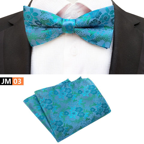 New Formal Butterfly Blue Luxury Jacquard Weave Bow Ties Set Gravata Bowties Pocket Square Handkerchief Bowtie Suit for Wedding