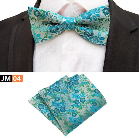 New Formal Butterfly Blue Luxury Jacquard Weave Bow Ties Set Gravata Bowties Pocket Square Handkerchief Bowtie Suit for Wedding