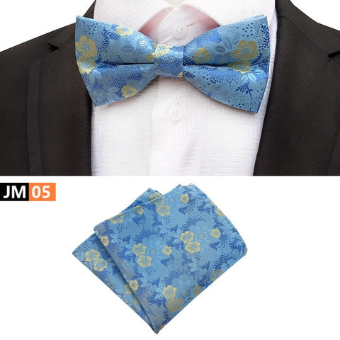 New Formal Butterfly Blue Luxury Jacquard Weave Bow Ties Set Gravata Bowties Pocket Square Handkerchief Bowtie Suit for Wedding