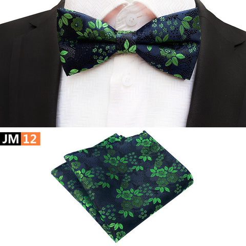 New Formal Butterfly Blue Luxury Jacquard Weave Bow Ties Set Gravata Bowties Pocket Square Handkerchief Bowtie Suit for Wedding