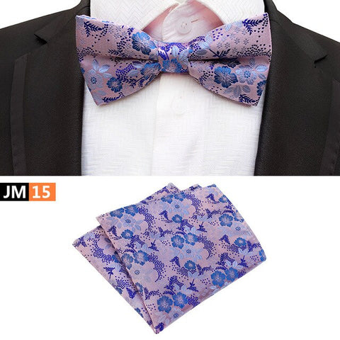 New Formal Butterfly Blue Luxury Jacquard Weave Bow Ties Set Gravata Bowties Pocket Square Handkerchief Bowtie Suit for Wedding