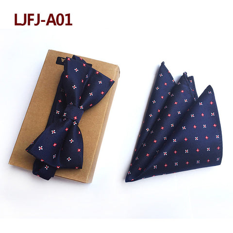 New Formal Butterfly Blue Luxury Jacquard Weave Bow Ties Set Gravata Bowties Pocket Square Handkerchief Bowtie Suit for Wedding