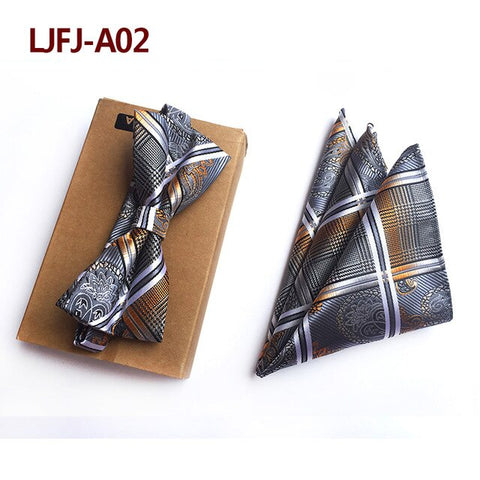 New Formal Butterfly Blue Luxury Jacquard Weave Bow Ties Set Gravata Bowties Pocket Square Handkerchief Bowtie Suit for Wedding