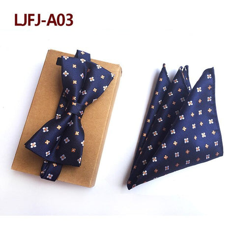 New Formal Butterfly Blue Luxury Jacquard Weave Bow Ties Set Gravata Bowties Pocket Square Handkerchief Bowtie Suit for Wedding