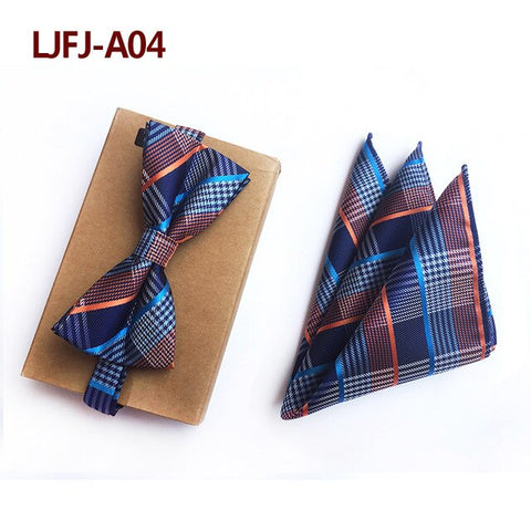 New Formal Butterfly Blue Luxury Jacquard Weave Bow Ties Set Gravata Bowties Pocket Square Handkerchief Bowtie Suit for Wedding