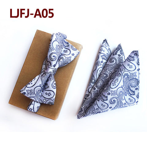 New Formal Butterfly Blue Luxury Jacquard Weave Bow Ties Set Gravata Bowties Pocket Square Handkerchief Bowtie Suit for Wedding