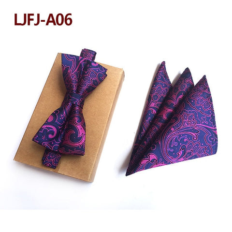 New Formal Butterfly Blue Luxury Jacquard Weave Bow Ties Set Gravata Bowties Pocket Square Handkerchief Bowtie Suit for Wedding