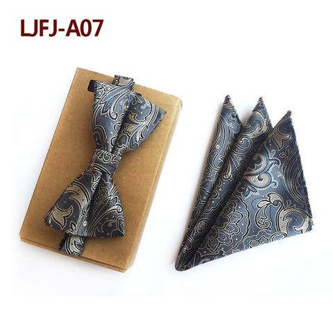 New Formal Butterfly Blue Luxury Jacquard Weave Bow Ties Set Gravata Bowties Pocket Square Handkerchief Bowtie Suit for Wedding