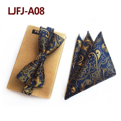 New Formal Butterfly Blue Luxury Jacquard Weave Bow Ties Set Gravata Bowties Pocket Square Handkerchief Bowtie Suit for Wedding