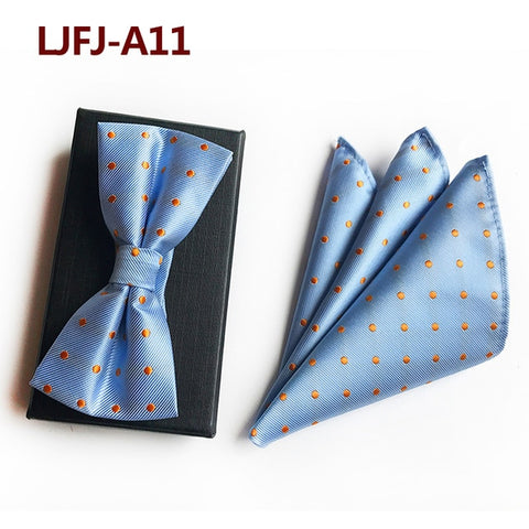 New Formal Butterfly Blue Luxury Jacquard Weave Bow Ties Set Gravata Bowties Pocket Square Handkerchief Bowtie Suit for Wedding