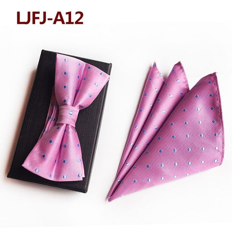 New Formal Butterfly Blue Luxury Jacquard Weave Bow Ties Set Gravata Bowties Pocket Square Handkerchief Bowtie Suit for Wedding