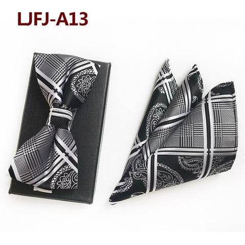 New Formal Butterfly Blue Luxury Jacquard Weave Bow Ties Set Gravata Bowties Pocket Square Handkerchief Bowtie Suit for Wedding