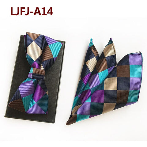 New Formal Butterfly Blue Luxury Jacquard Weave Bow Ties Set Gravata Bowties Pocket Square Handkerchief Bowtie Suit for Wedding