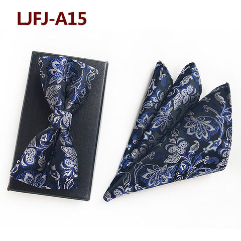 New Formal Butterfly Blue Luxury Jacquard Weave Bow Ties Set Gravata Bowties Pocket Square Handkerchief Bowtie Suit for Wedding