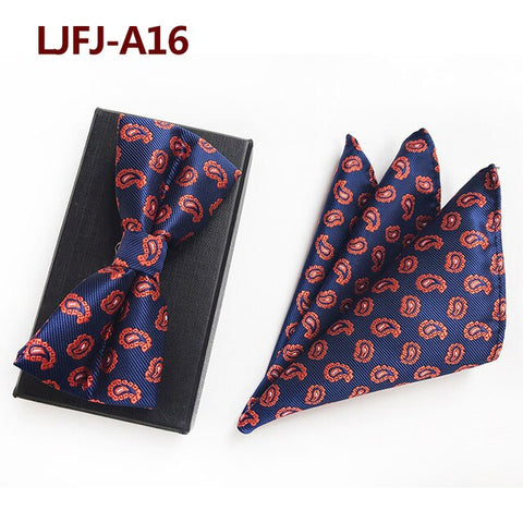 New Formal Butterfly Blue Luxury Jacquard Weave Bow Ties Set Gravata Bowties Pocket Square Handkerchief Bowtie Suit for Wedding