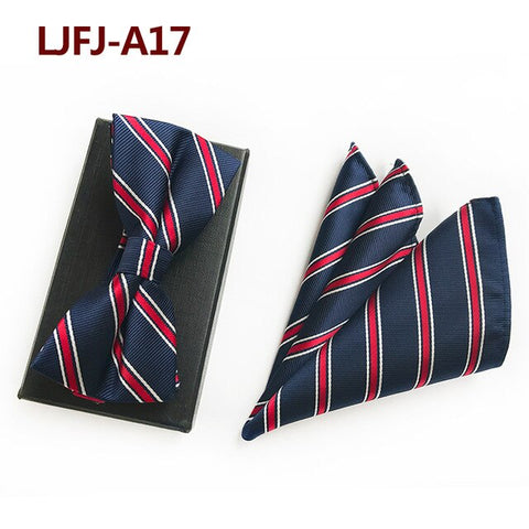 New Formal Butterfly Blue Luxury Jacquard Weave Bow Ties Set Gravata Bowties Pocket Square Handkerchief Bowtie Suit for Wedding