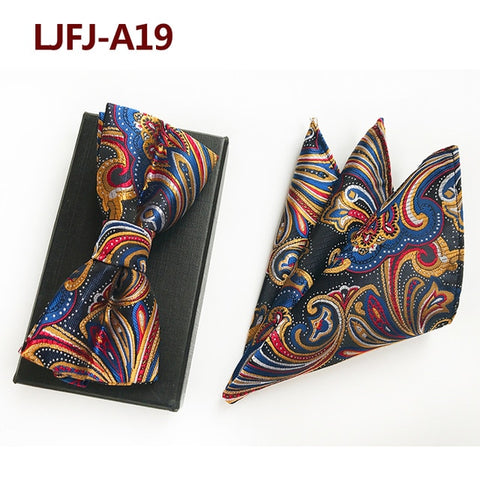 New Formal Butterfly Blue Luxury Jacquard Weave Bow Ties Set Gravata Bowties Pocket Square Handkerchief Bowtie Suit for Wedding