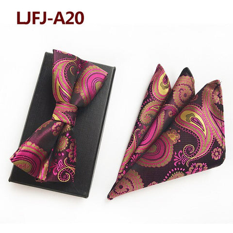 New Formal Butterfly Blue Luxury Jacquard Weave Bow Ties Set Gravata Bowties Pocket Square Handkerchief Bowtie Suit for Wedding