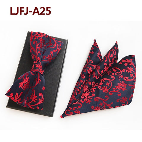 New Formal Butterfly Blue Luxury Jacquard Weave Bow Ties Set Gravata Bowties Pocket Square Handkerchief Bowtie Suit for Wedding