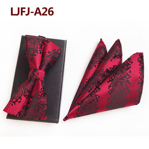 New Formal Butterfly Blue Luxury Jacquard Weave Bow Ties Set Gravata Bowties Pocket Square Handkerchief Bowtie Suit for Wedding