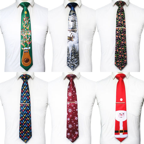 KAMBERFT Quality Christmas Ties for Men 9cm Designer Snowflake Animal Tree Novelty Holiday Printed Necktie and Tie Clip Sets