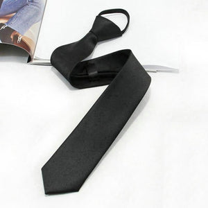 Classic Black Polyester Solid Business Necktie Men's Formal Ties Male Skinny 8CM Casual Neck Tie With Zipper Shirt Accessories