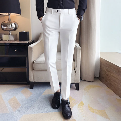 2019 Spring and Summer Men's Trousers, Fashion Pure White Pants , Fashion Japan Style Simple Business Casual Trousers Men